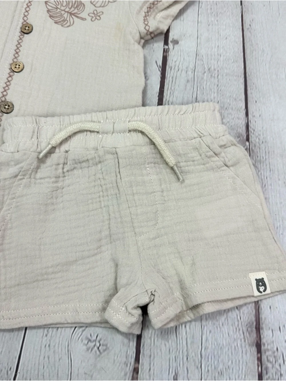 NWT rabbit + bear infant Shorts Set 2pc organic cotton beach tropical neutral